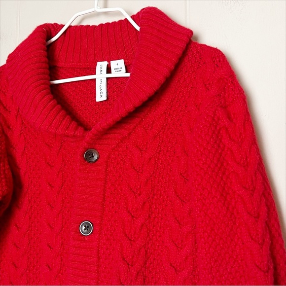 Janie and Jack Shawl Collar Cardigan 4 red sweater holiday festive Christmas - Picture 2 of 9